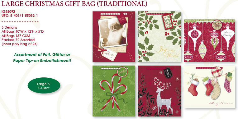 LARGE CHRISTMAS GIFT BAG (TRADITIONAL) Case Pack 1