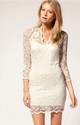 Women Elegant Sexy Lace Black / White 3/4 Sleeves 