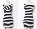 Sexy Women V-Neck Black White Stripe Mini Club Coc