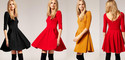 WOMEN DRESS BIG HEM ROUND NECK 3/4 SLEEVES BLACK R