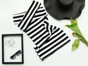 Sexy Women V-Neck Black White Stripe Mini Club Coc