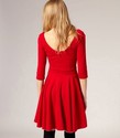WOMEN DRESS BIG HEM ROUND NECK 3/4 SLEEVES BLACK R