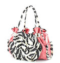 ZEBRA PATTERN RHINESTONE FLOWER ACCENT PURSE HANDB