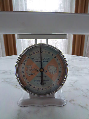 Watercolor pink vintage old weight scale for infant in pounds