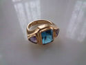 Blue Topaz & Amethyst Solid 14K Gold 3-Stone Every
