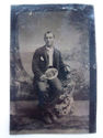 1800's UNUSUAL TIN TYPE of a Man Holding a Fan