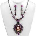 Antique Heart Pendant Necklace Set Purple