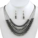 Beaded Strand Necklace Set Burnish Silver