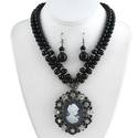 Black Bead Vintage Necklace Set