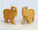 Handmade Wooden Carving Salute Elephant Pair