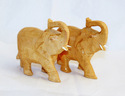 Handmade Wooden Carving Salute Elephant Pair