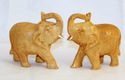 Handmade Wooden Carving Salute Elephant Pair