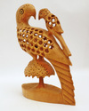 Handmade Wooden Undercut Jali Cut Parrot with Baby