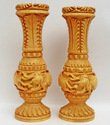 Handmade Wooden Carving Matka Flower Vase Pair