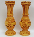 Handmade Wooden Carving Matka Flower Vase Pair