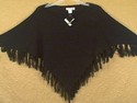 Womens Black Sweater Poncho  With Fringe by Envisi