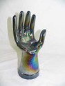 BLACK CARNIVAL GLASS HAND SHAPED RING HOLDER