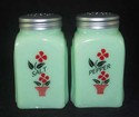 JADEITE "FLOWER POT" ARCH SALT & PEPPER SHAKERS JA