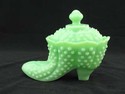 JADEITE HOBNAIL SHOE CANDY DISH WITH COVER JADITE