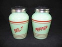 JADEITE SALT & PEPPER SHAKERS "RED STRIPE" WITH SC