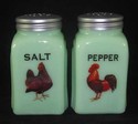 JADEITE "HEN AND ROOSTER" ARCH SALT & PEPPER SHAKE