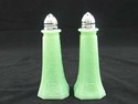 JADEITE/JADITE  SALT AND PEPPER SET RAISED FLORAL 