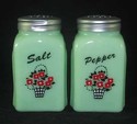 JADEITE "FLOWER BASKET" ARCH SALT & PEPPER SHAKERS