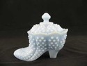 DELPHITE BLUE  HOBNAIL SHOE CANDY DISH WITH COVER 