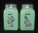 JADEITE "RED DOT" ARCH SALT & PEPPER SHAKERS JADIT