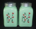 JADEITE "RED FLOWER" ARCH SALT & PEPPER SHAKERS WH