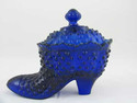 COBALT BLUE  HOBNAIL SHOE CANDY DISH WITH COVER 