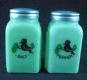 JADEITE "BLACK BIRD" ARCH SALT & PEPPER SHAKERS JA