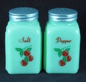 JADEITE "CHERRIES" ARCH SALT & PEPPER SHAKERS JADI