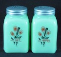 JADEITE "TRIPLE TULIP" ARCH SALT & PEPPER SHAKERS 