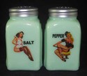 JADEITE "PIN-UP" ARCH SALT & PEPPER SHAKERS JADITE