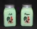 JADEITE ROOSTER ARCH SALT & PEPPER SHAKERS JADITE 