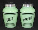 JADEITE SALT & PEPPER SHAKERS "BLACK STRIPE" WITH 