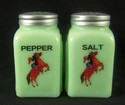 JADEITE "HORSE AND RIDER" ARCH SALT & PEPPER SHAKE