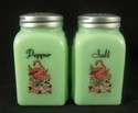 JADEITE "PINK FLAMINGO" ARCH SALT & PEPPER SHAKERS