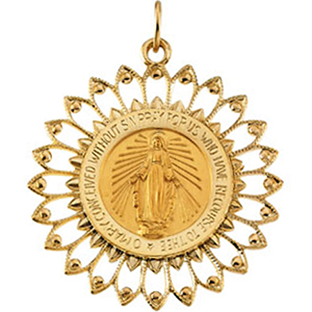 14K Yellow Gold Miraculous Medal Pendant - 30 X 33