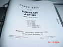 Sunbeam Alpine Parts List Manual-Ser I,II,III,IV&V