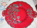 Vintage Ruby Red Crystal glass Handled Plate with 