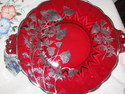 Vintage Ruby Red Crystal glass Handled Plate with 