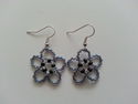 Handmade Blue/Black/Silver Glass Beaded Flower Ear