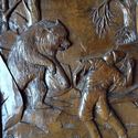 Antique 1953 Handcarved Walnut Wood Raised Relief 