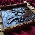 Antique 1953 Handcarved Walnut Wood Raised Relief 