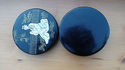 Antique chinese black lacquer box with inlaid moth