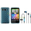 Blue Gel Hydro Case+Black Earphone for HTC INSPIRE