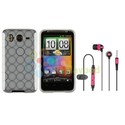 Clear Gel Skin Case+Red Headset Mic for HTC INSPIR