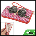 Mobile Phone Key Bowknot Accent Red White Pouch Pu